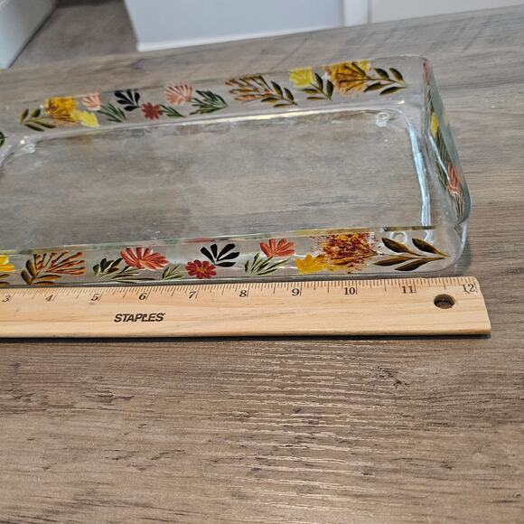 Vintage Hand Painted Glass Tray Floral Rectangle  Retro Cottage Trinket Holder - Picture 13 of 15